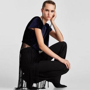 Zara Blue Velvet w/fringe details